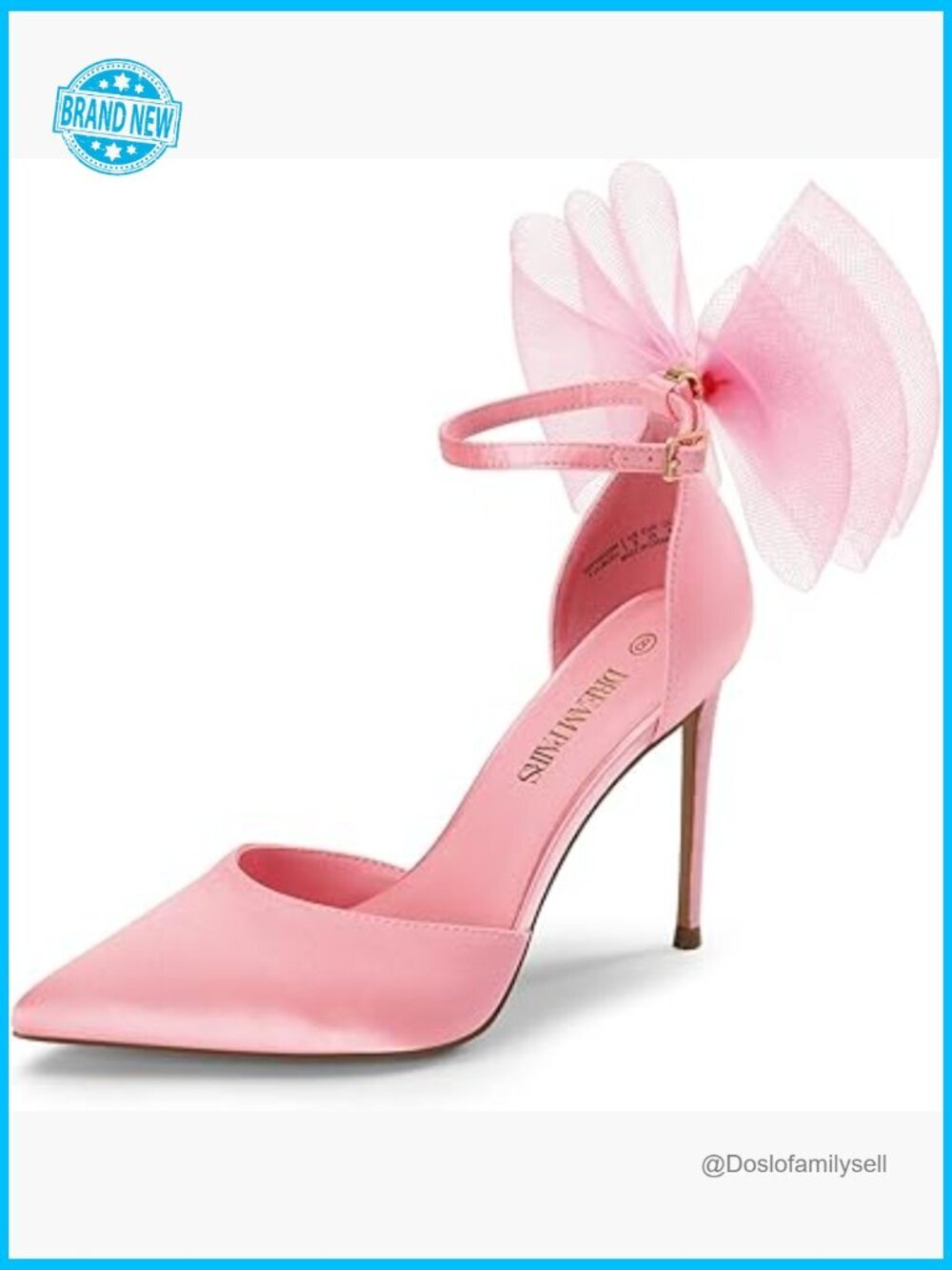 Strappy Stiletto Pumps Detachable Bow Satin Mesh Pointed Toe D'Orsay Dress